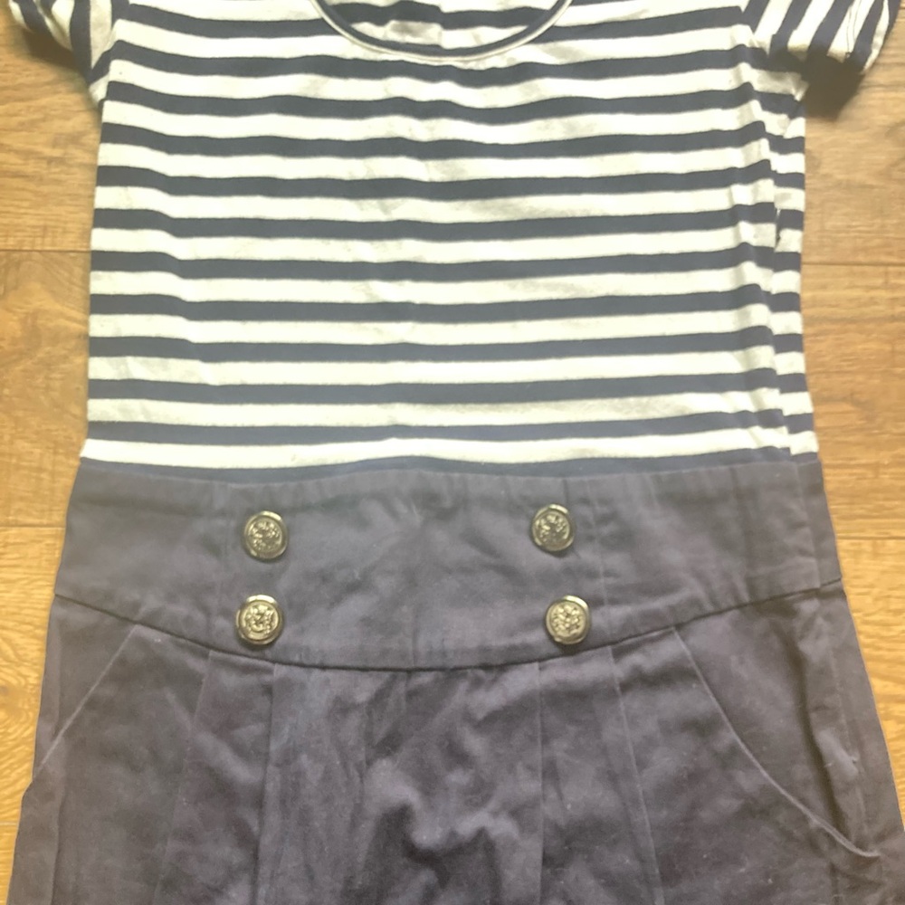 2000’s Vintage Forever 21 Sailor Nautical Themed Drop Waist Striped Mini Dress - Picture 3 of 6